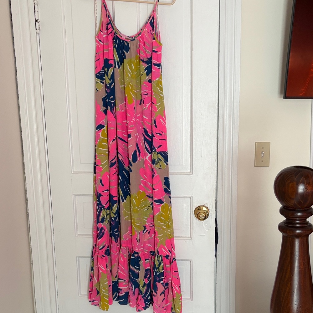 Tropical Pink and Green Maxi Dress